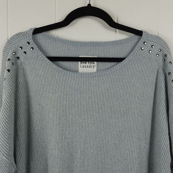 New York Laundry Dusty Blue Ribbed Sweater Metal Studs Size 2X - Picture 3 of 9